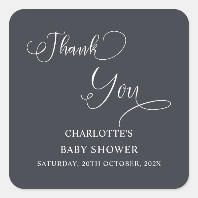 Moderne Minimal Calligraphy Babydusche Quadratischer Aufkleber (Vorderseite)