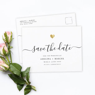 Moderne Minimal Calligraphy Chic Gold Save the Dat Ankündigungspostkarte
