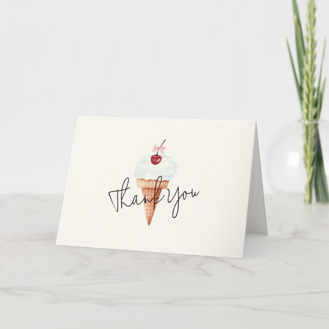 Moderne Minimal Cherry Scoop Ice Cream Baby Dusche Dankeskarte (Vorderseite)
