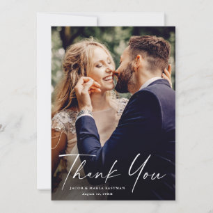 Moderne Minimal Chic Foto-Hochzeitsschrift Dankeskarte