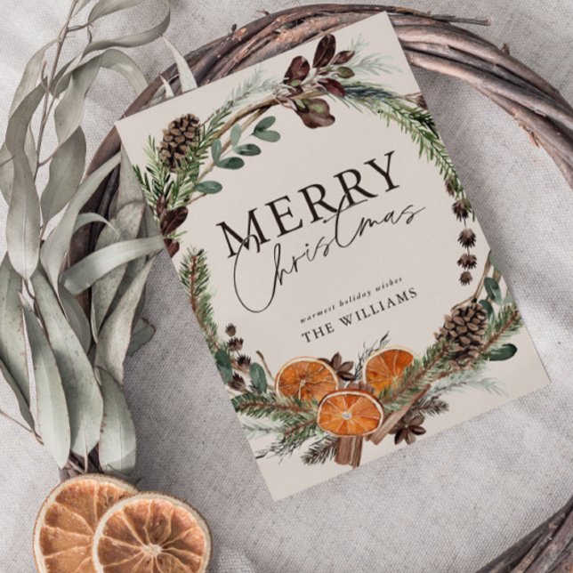 Moderne Minimal Citrus Wreath Script Weihnachten (Von Creator hochgeladen)