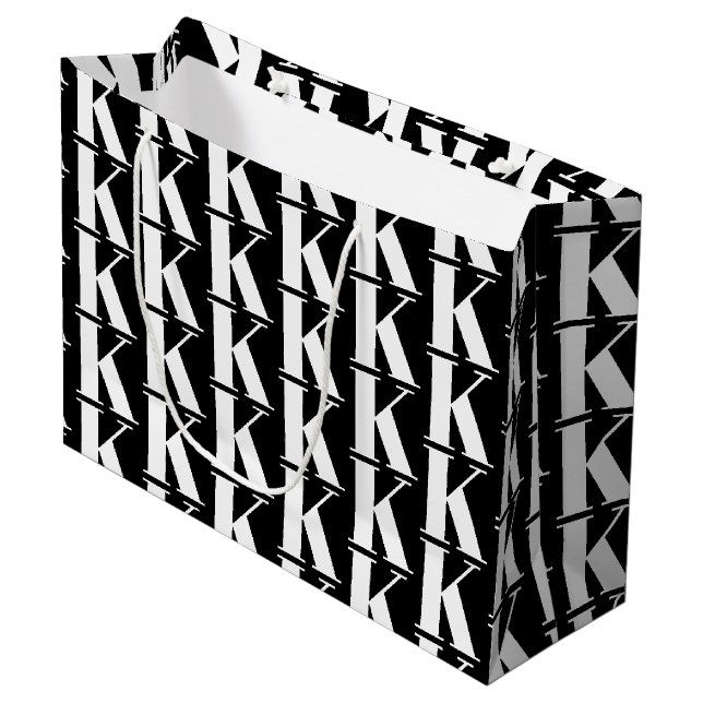 Moderne Minimal Company Monogram Business Black Große Geschenktüte (Vorderseite Schrägansicht)