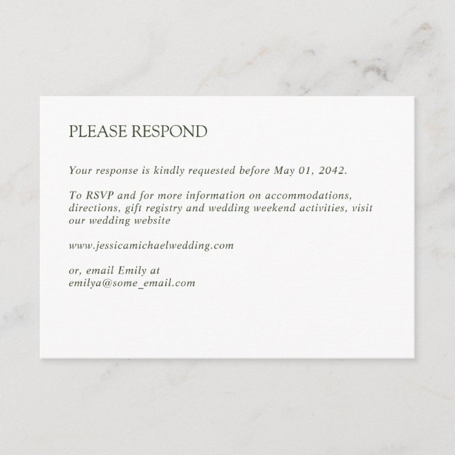 Moderne Minimal Crisp White Wedding RSVP Karte (Vorderseite)
