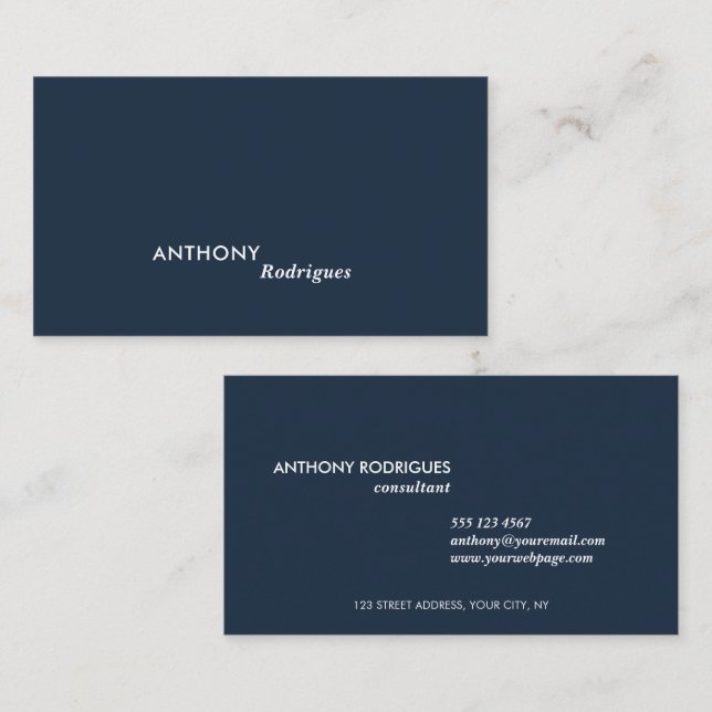 Moderne Minimal Deep Blue Business Card Visitenkarte (Vorne/Hinten)