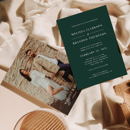Moderne Minimal Deep Emerald Green Foto Hochzeit Einladung