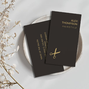 Moderne Minimal Dunkle Faux-Gold-Hairstylist Visitenkarte