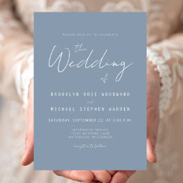 Moderne Minimal Dusty Blue Script Hochzeit einlade Einladung