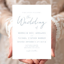 Moderne Minimal Dusty Blue Script Hochzeit einlade