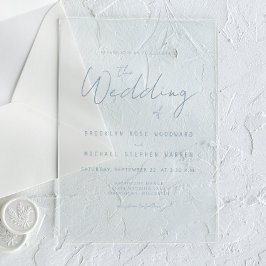 Moderne Minimal Dusty Blue Script Wedding Acryleinladungen