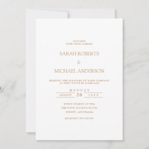 Moderne Minimal einfache White Gold Script Hochzei Einladung