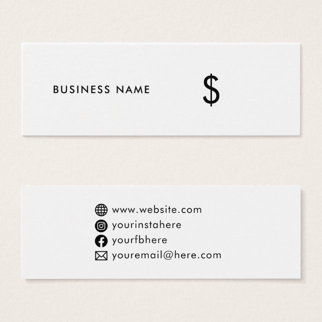Moderne Minimal einfache White Social Media Price- (Vorne & Hinten)