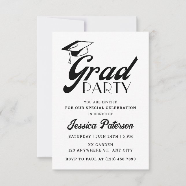 Moderne Minimal Elegant Graduation Party Einladung (Vorderseite)