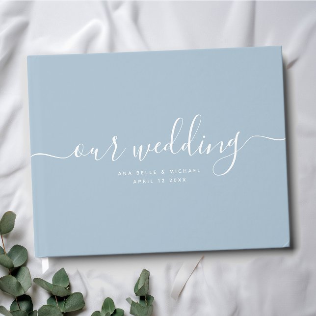 Moderne Minimal Elegante Chic Dusty Blue Wedding Gästebuch (Von Creator hochgeladen)