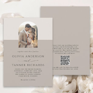 Moderne Minimal Elegante Foto Arch QR Code Hochzei Einladung