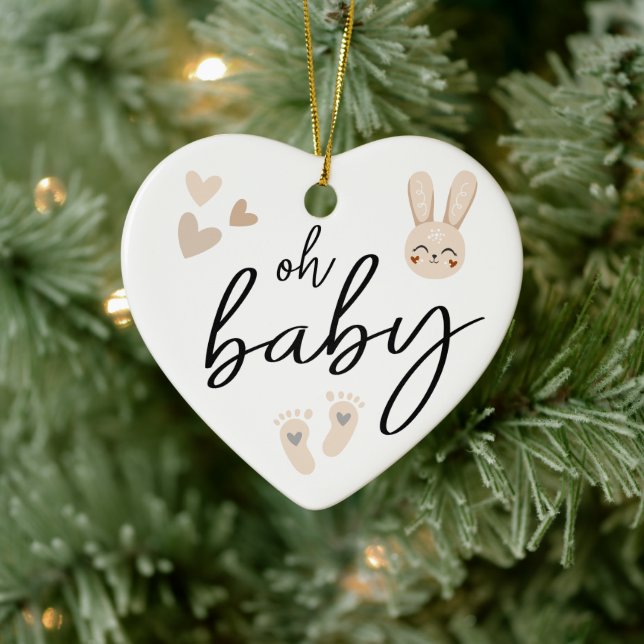 Moderne Minimal Elegante Kinderankündigung Schwang Keramik Ornament (Baum)