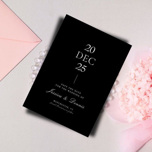 Moderne Minimal Elegante Script B&W Save the Date Einladung (Von Creator hochgeladen)