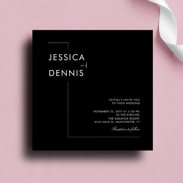 Moderne Minimal Elegante Script B&W Square Wedding Einladung (Von Creator hochgeladen)