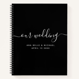 Moderne Minimal Elegante Script Black Wedding Gues Notizbuch