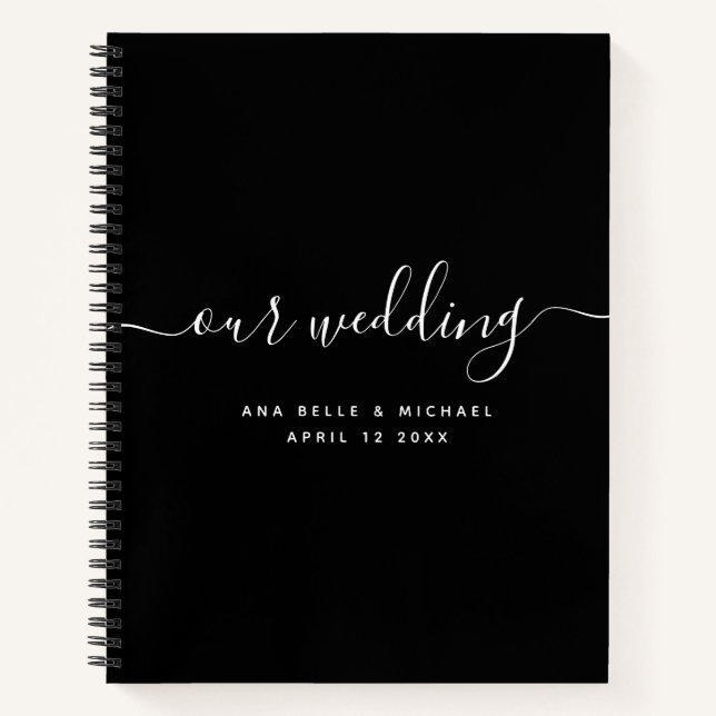 Moderne Minimal Elegante Script Black Wedding Gues Notizbuch (Vorderseite)