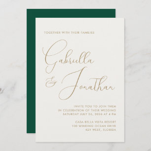 Moderne Minimal Emerald Green Cream Script Wedding Einladung