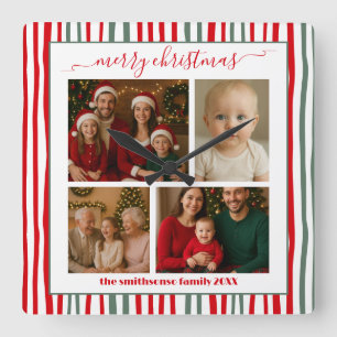 Moderne Minimal Familie Foto Frohe Weihnachten Quadratische Wanduhr