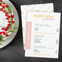 Moderne Minimal Farbenreiche Speisekarte Bäckerei