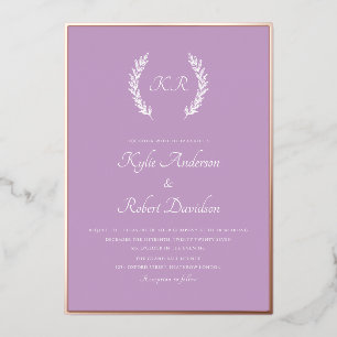 Moderne Minimal Floral Monogram Lavender Rose Gold Folieneinladung
