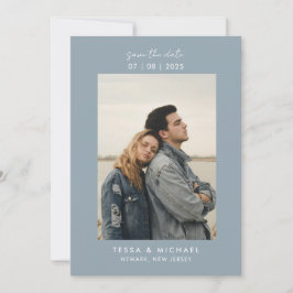 Moderne Minimal Foto Dusty Blue Wedding Save The Date