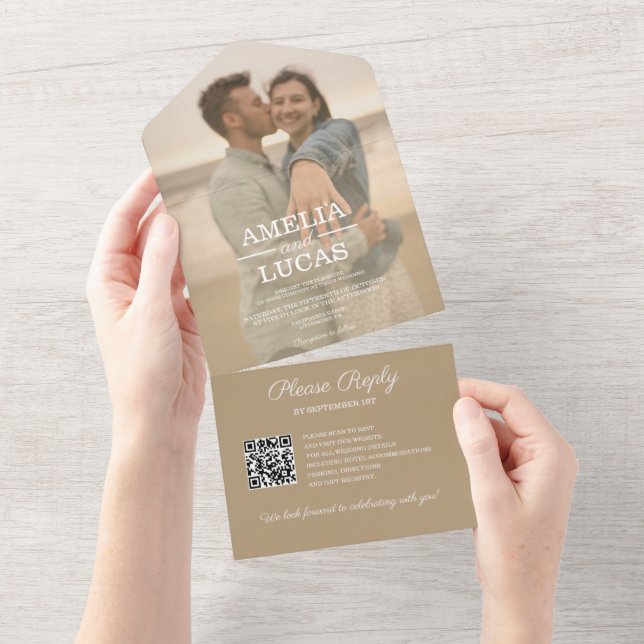 Moderne Minimal-Foto-Hochzeit All In One Einladung (Abreißen)