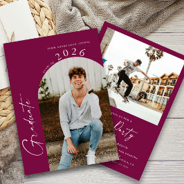 Moderne Minimal Foto Maroon Graduation Party Einladung