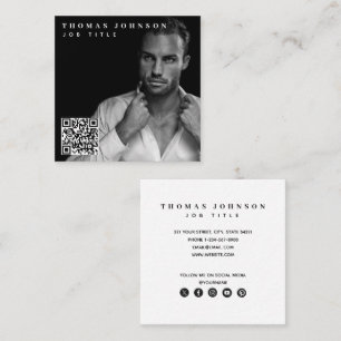 Moderne Minimal Foto QR Code Social Media Quadratische Visitenkarte