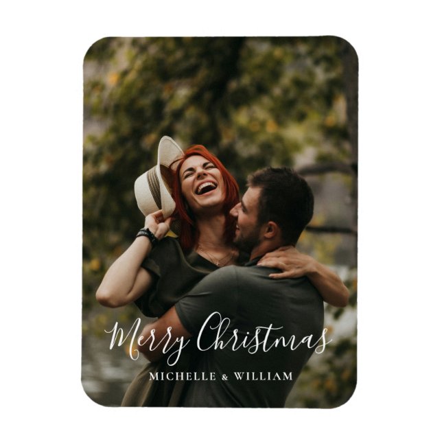 Moderne Minimal Foto Weihnachtsschrift Magnet (Vertikal)