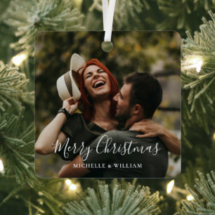Moderne Minimal Foto Weihnachtsschrift Ornament Aus Metall