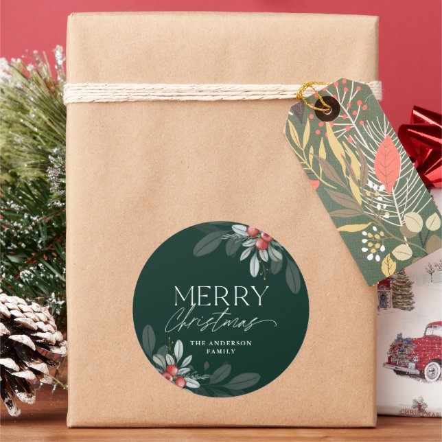 Moderne Minimal frohe Weihnachtsgrün Runder Aufkleber (Feiertag)