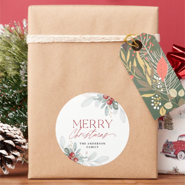 Moderne Minimal frohe Weihnachtsgrün Runder Aufkleber (Feiertag)