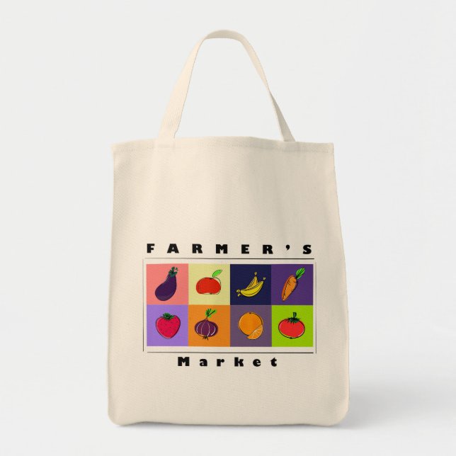 Moderne Minimal Früchte & Gemüse – Bauernmarkt Tragetasche (Vorne)