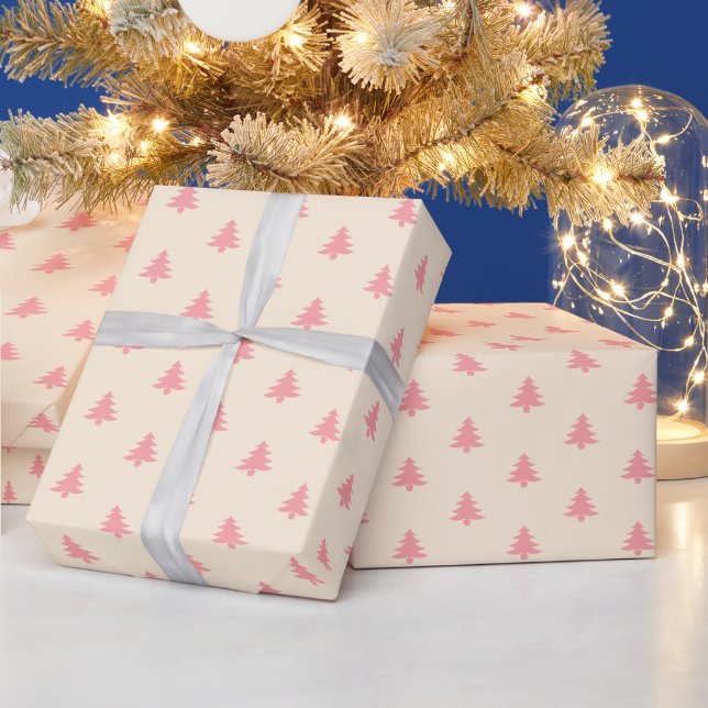 Moderne Minimal Girly Pink Weihnachtsbäume wrappen Geschenkpapier (Feiertage)