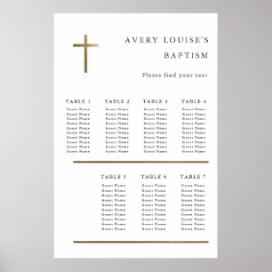 Moderne Minimal Gold Cross Taufen Seating Chart Poster