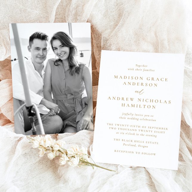 Moderne Minimal Gold Foto Hochzeit Einladung (Von Creator hochgeladen)