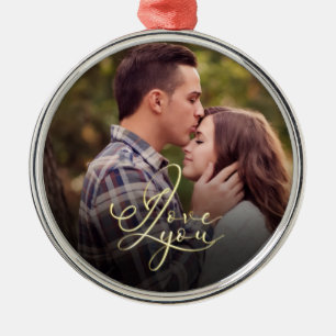 Moderne Minimal Gold I Love You Typografie Foto Ornament Aus Metall