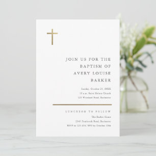 Moderne Minimal Gold Kreuz Taufe Einladung