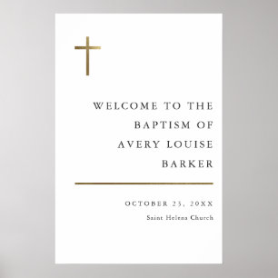 Moderne Minimal Gold Kreuz Taufe Willkommen Poster