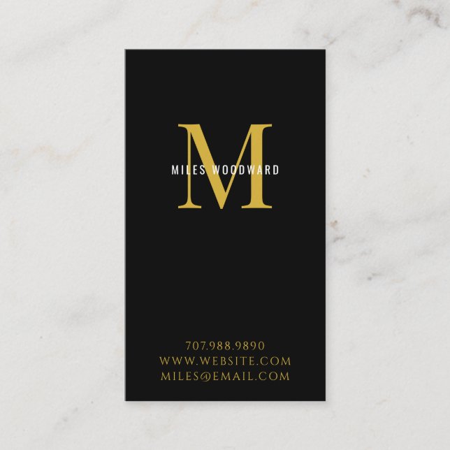 Moderne Minimal Gold Monogram Black Calling Cards Visitenkarte (Vorderseite)