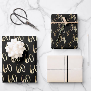 Moderne Minimal Gold Typ 60. Geburtstagsfeier Geschenkpapier Set