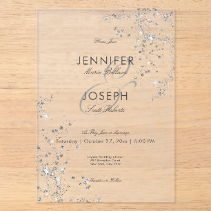Moderne Minimal Graue und weiße Diamanten Hochzeit Acryleinladungen