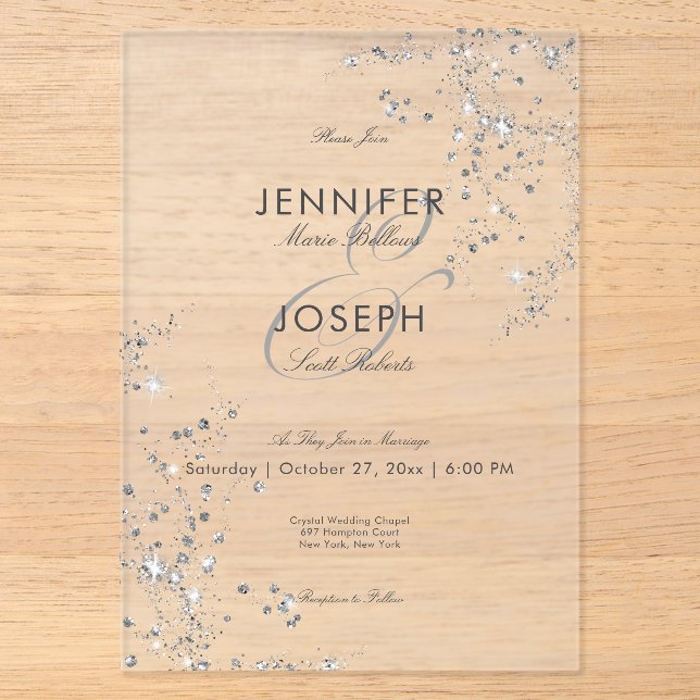 Moderne Minimal Graue und weiße Diamanten Hochzeit Acryleinladungen (Vorderseite)