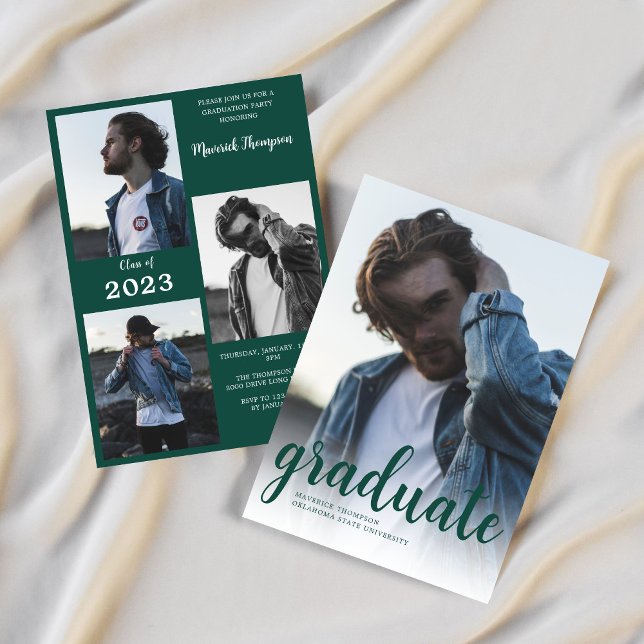 Moderne Minimal Green Foto Graduation Party Einladung (Von Creator hochgeladen)
