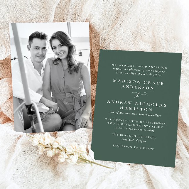 Moderne Minimal Green Foto Hochzeit Einladung (Von Creator hochgeladen)