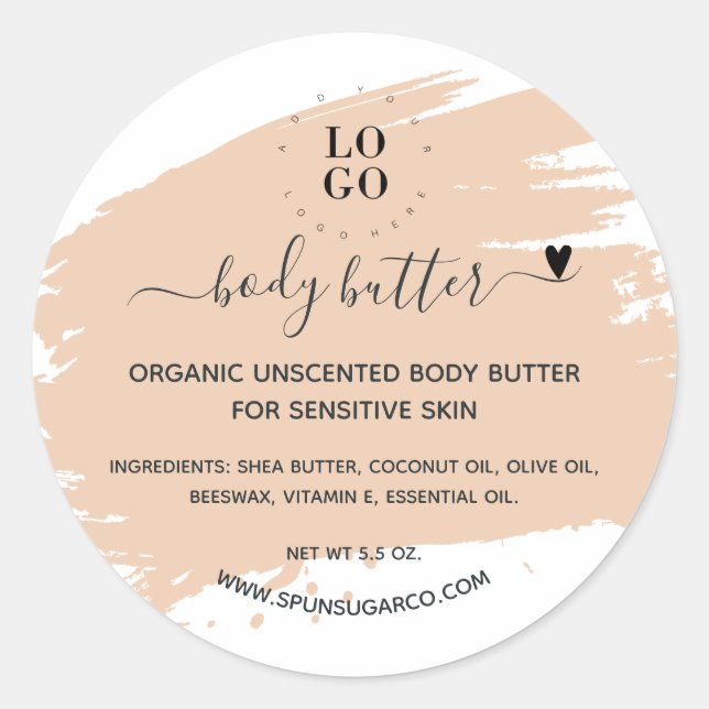 Moderne Minimal handgefertigte Body Butter Scrub L Runder Aufkleber (Vorderseite)