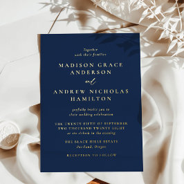 Moderne Minimal-Hochzeit von Marine und Gold Folieneinladung